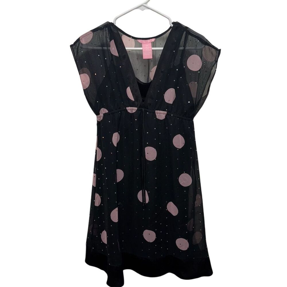 Hype Black Pink Polka Dot Sequin Empire Waist Babydoll Dress Size 12 Girls